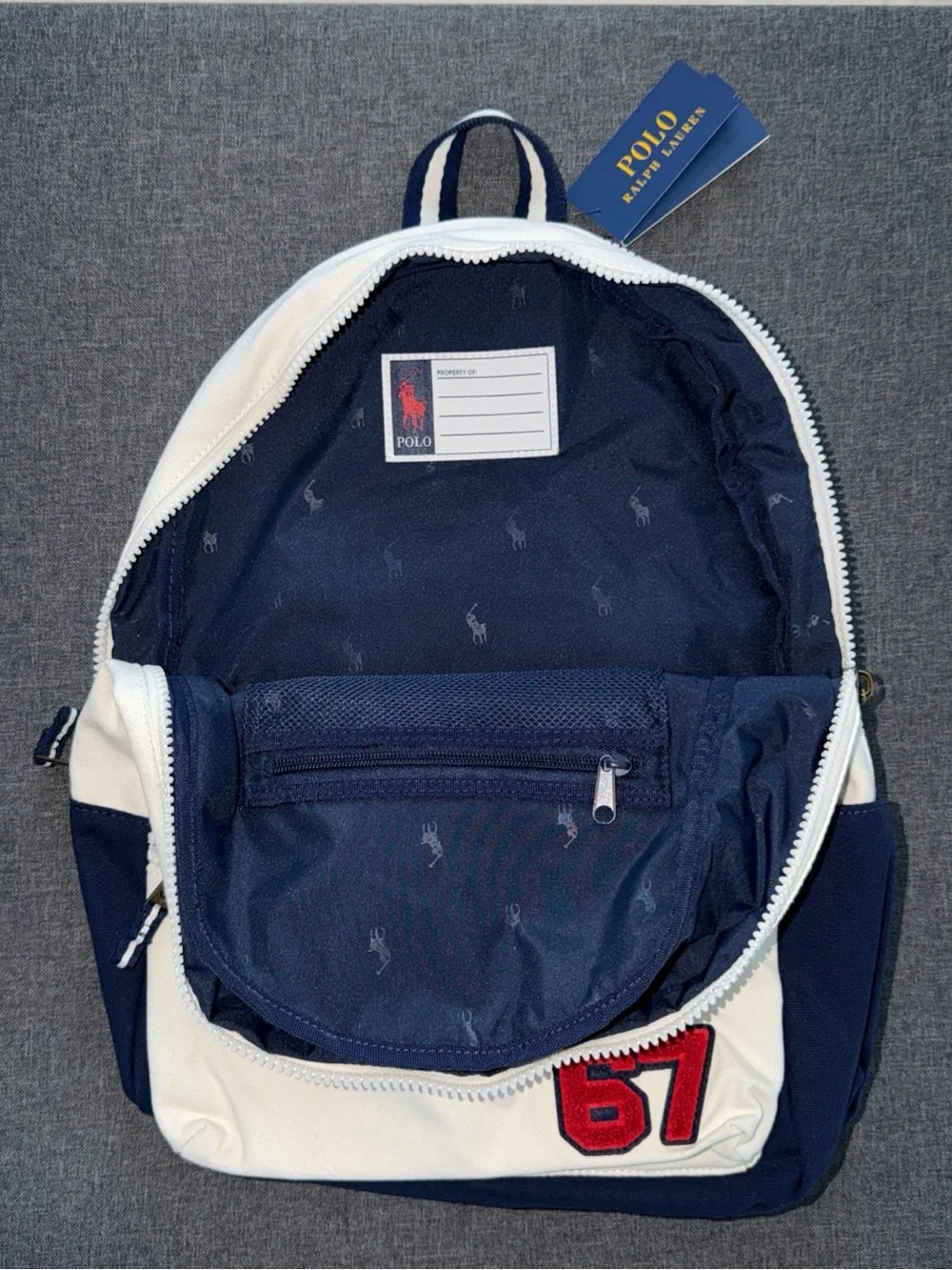 Polo Ralph Lauren Blue/White Varsity Canvas Embroidered Backpack New With Tags